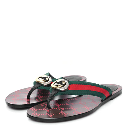 Gucci Canvas Web Womens Kika Thong Sandals 38.5 3 of 10