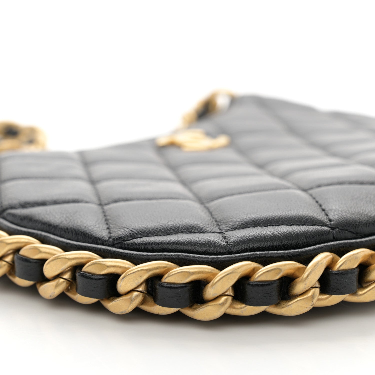 Chanel Shiny Crumpled Lambskin Quilted Trendy Chain Around Hobo Black 9 of 11