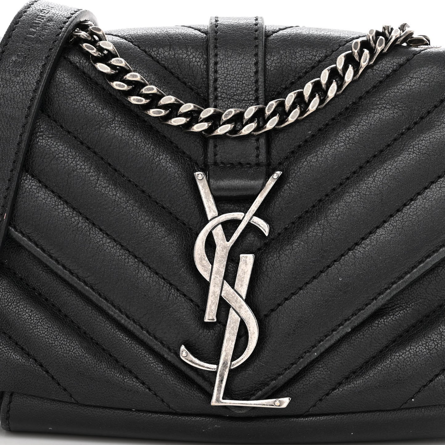 Sheepskin Matelasse Chevron Monogram Classic Baby Chain Bag Black