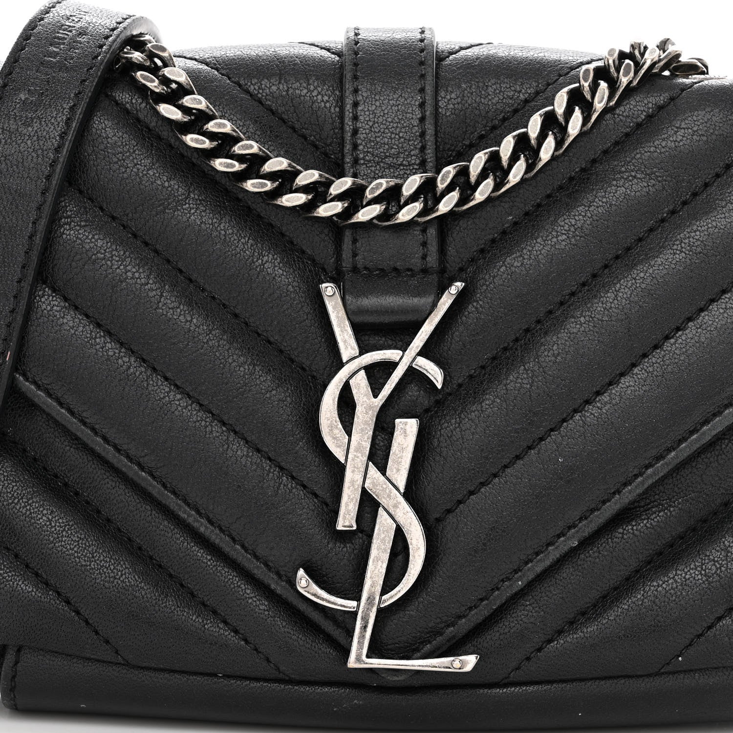Saint Laurent Sheepskin Matelasse Chevron Monogram Classic Baby Chain Bag Black 7 of 10