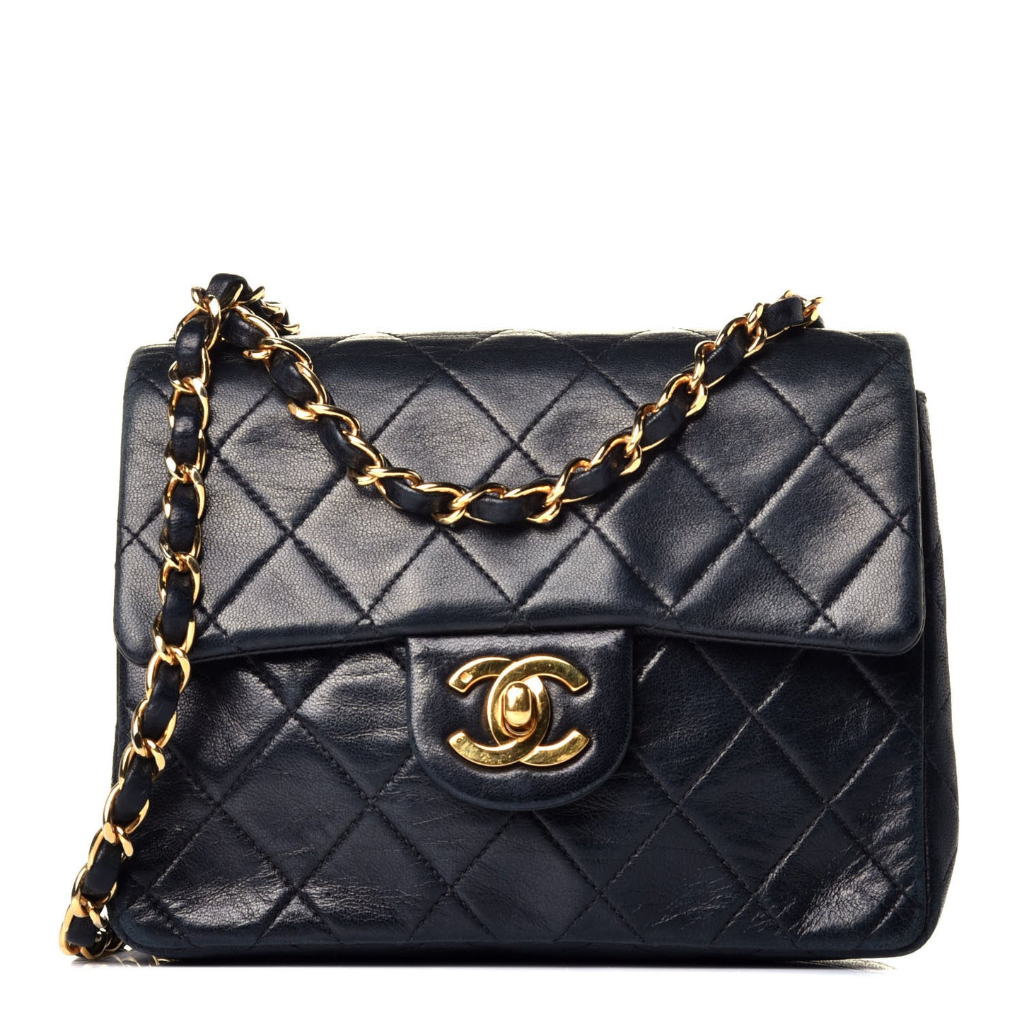 Lambskin Quilted Mini Square Flap Black