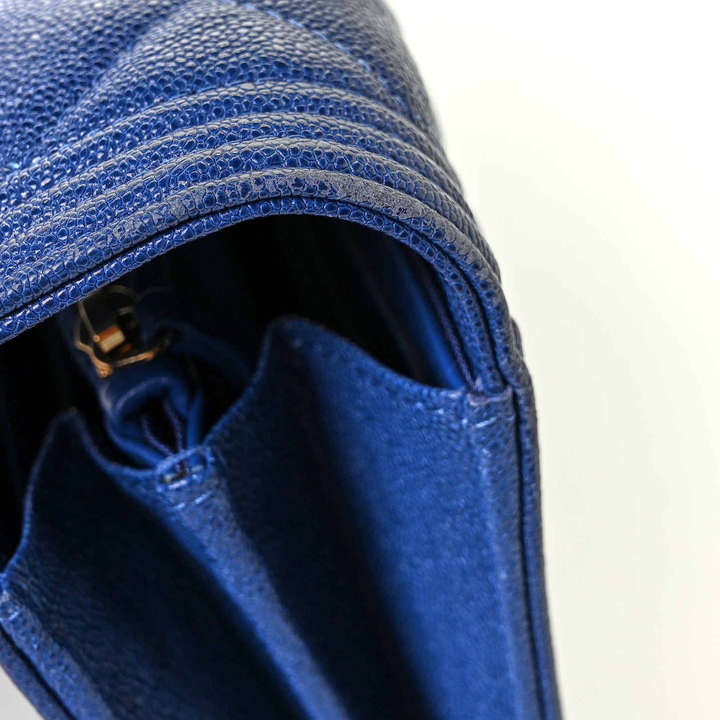 Caviar Quilted Large Boy Gusset Flap Wallet Blue