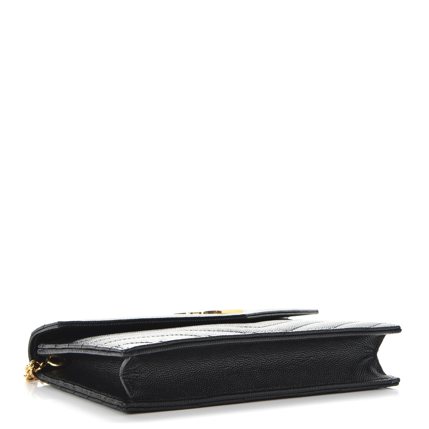 Grain De Poudre Matelasse Chevron Monogram Envelope Chain Wallet Black