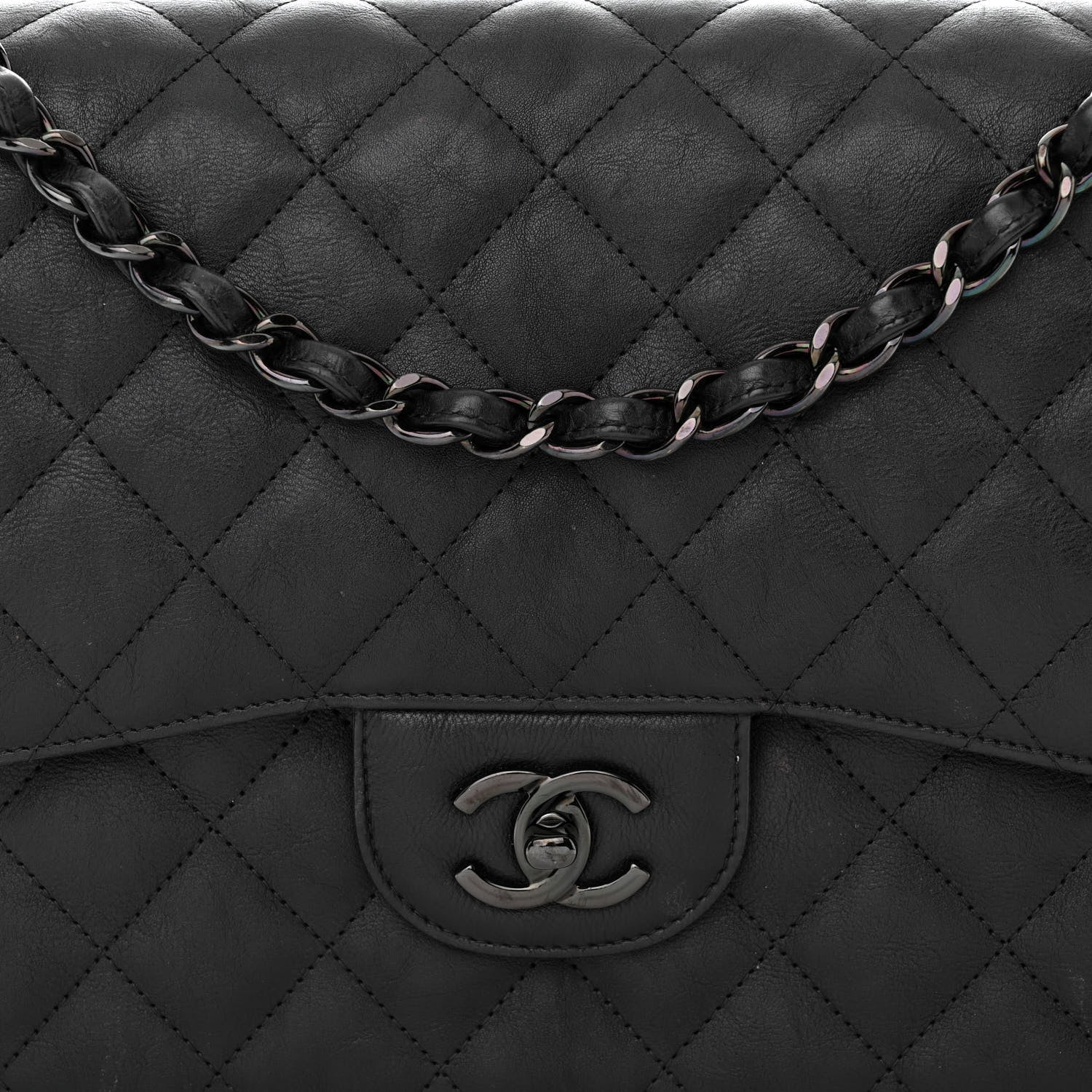 Chanel Crumpled Calfskin Quilted Jumbo Double Flap So Black 8 of 13