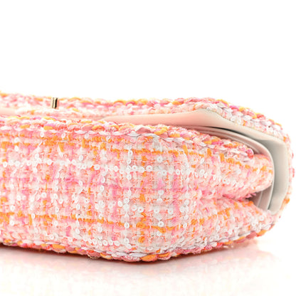 Chanel Tweed Braid Sequin Medium Double Flap White Pink Orange 10 of 13