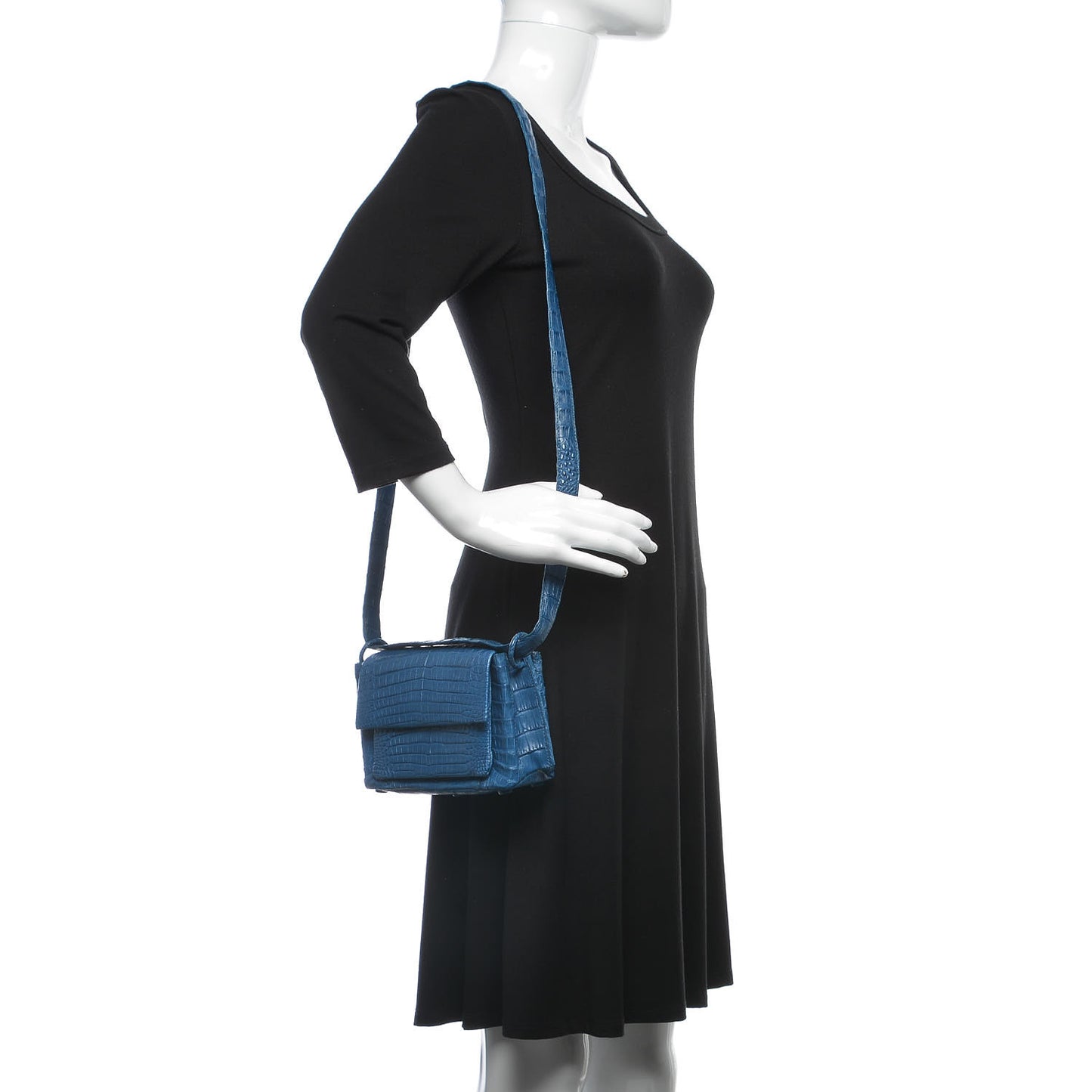 Crocodile Front Flap Shoulder Bag Blue