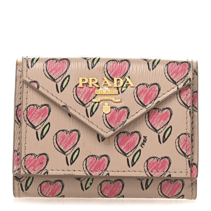 Prada Vitello Move Love Print Envelope Tri-Fold Wallet Cipria 1 of 11