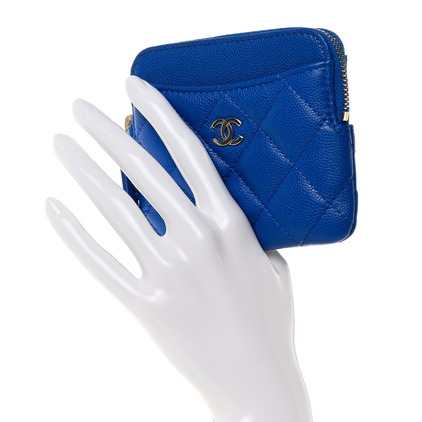Caviar Quilted Zip Card Holder Wallet Blue