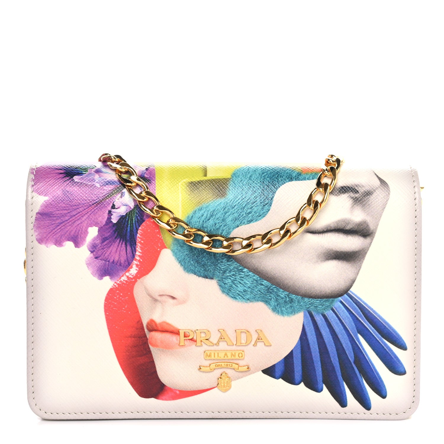 Prada Saffiano Lux Chain Wallet White Multicolor 1 of 13