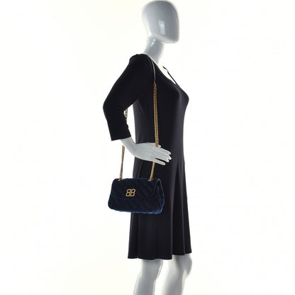 Balenciaga Velvet Logo Matelasse BB Chain Wallet Navy 2 of 10