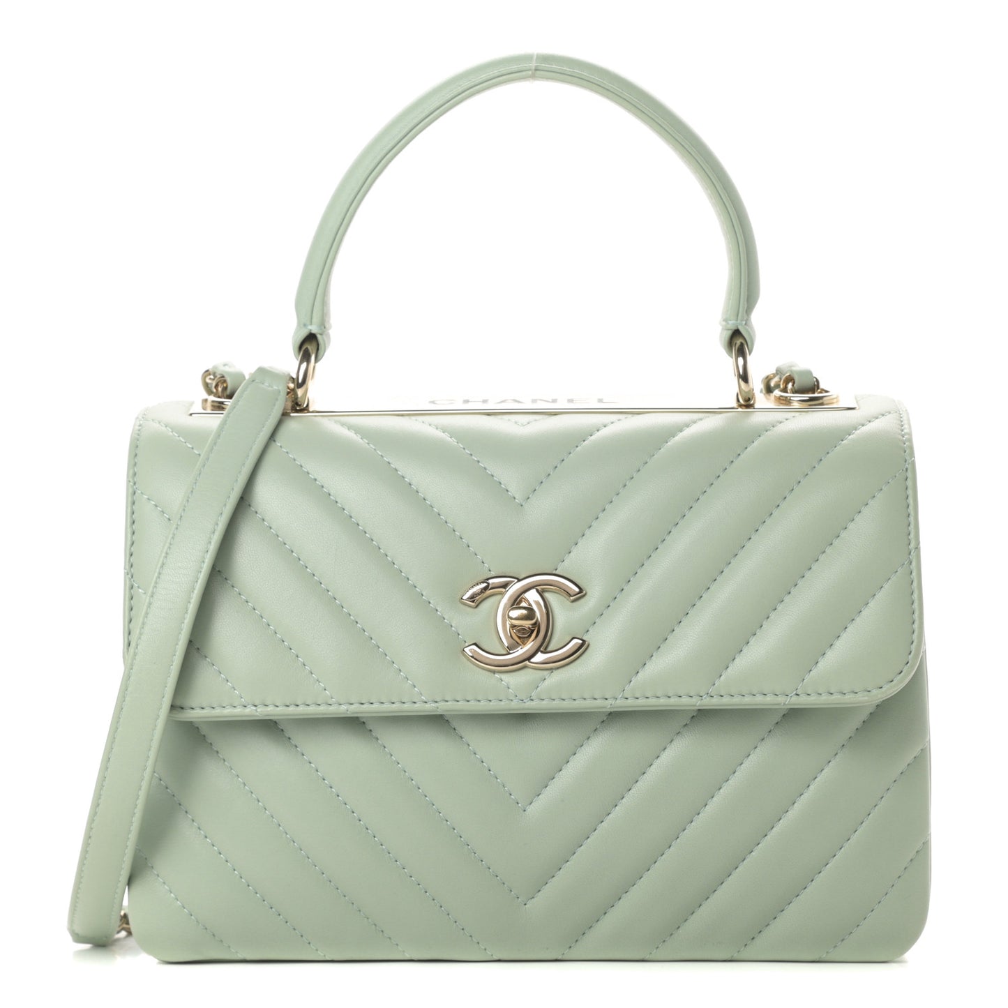 Lambskin Chevron Quilted Small Trendy CC Dual Handle Flap Bag Light Green