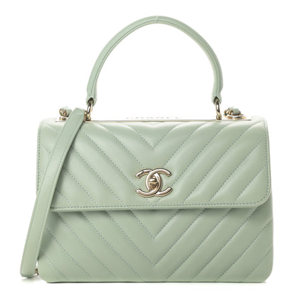 Chanel Lambskin Chevron Quilted Small Trendy CC Dual Handle Flap Bag Light Green 1 of 11