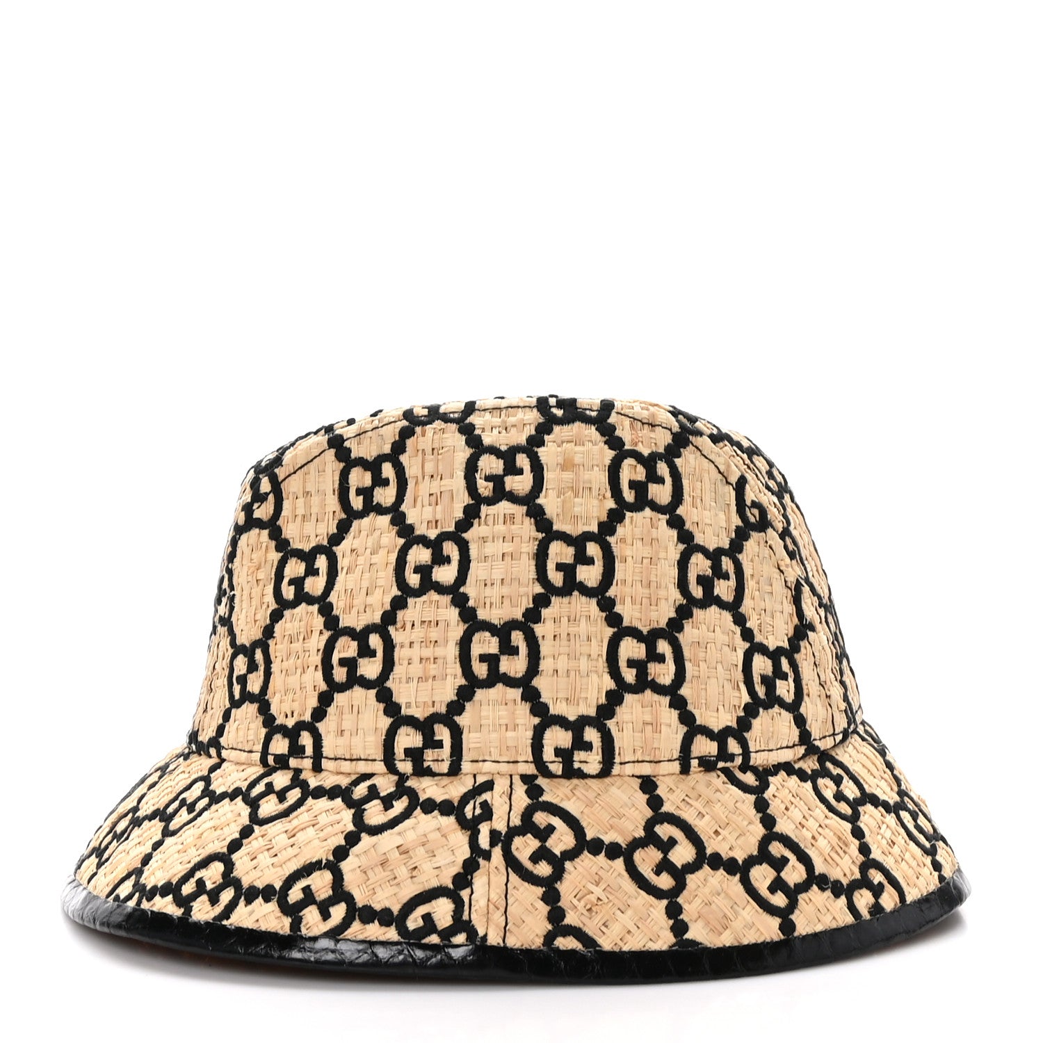 Gucci Raffia Elaphe Interlocking GG Embroidered Fedora Hat M Ivory Black 3 of 8