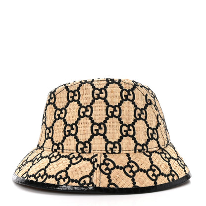 Gucci Raffia Elaphe Interlocking GG Embroidered Fedora Hat M Ivory Black 3 of 8