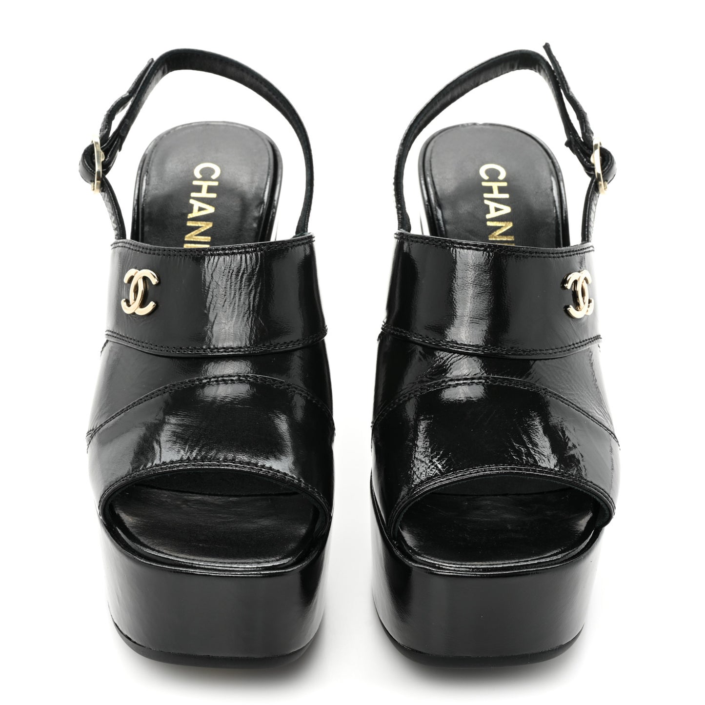 Crumpled Patent Lambskin Platform Sandals 36 Black