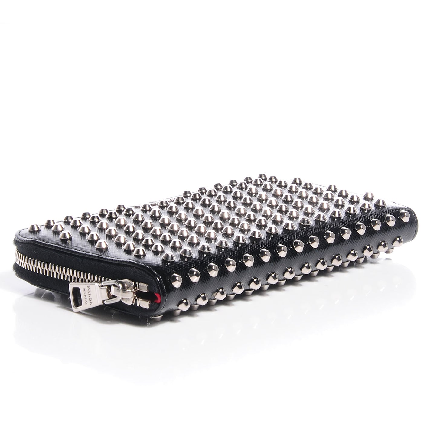Saffiano Vernice Studded Zip Around Wallet Black