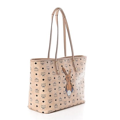 MCM Visetos Medium Rabbit Top Zip Shopper Tote Beige 4 of 11