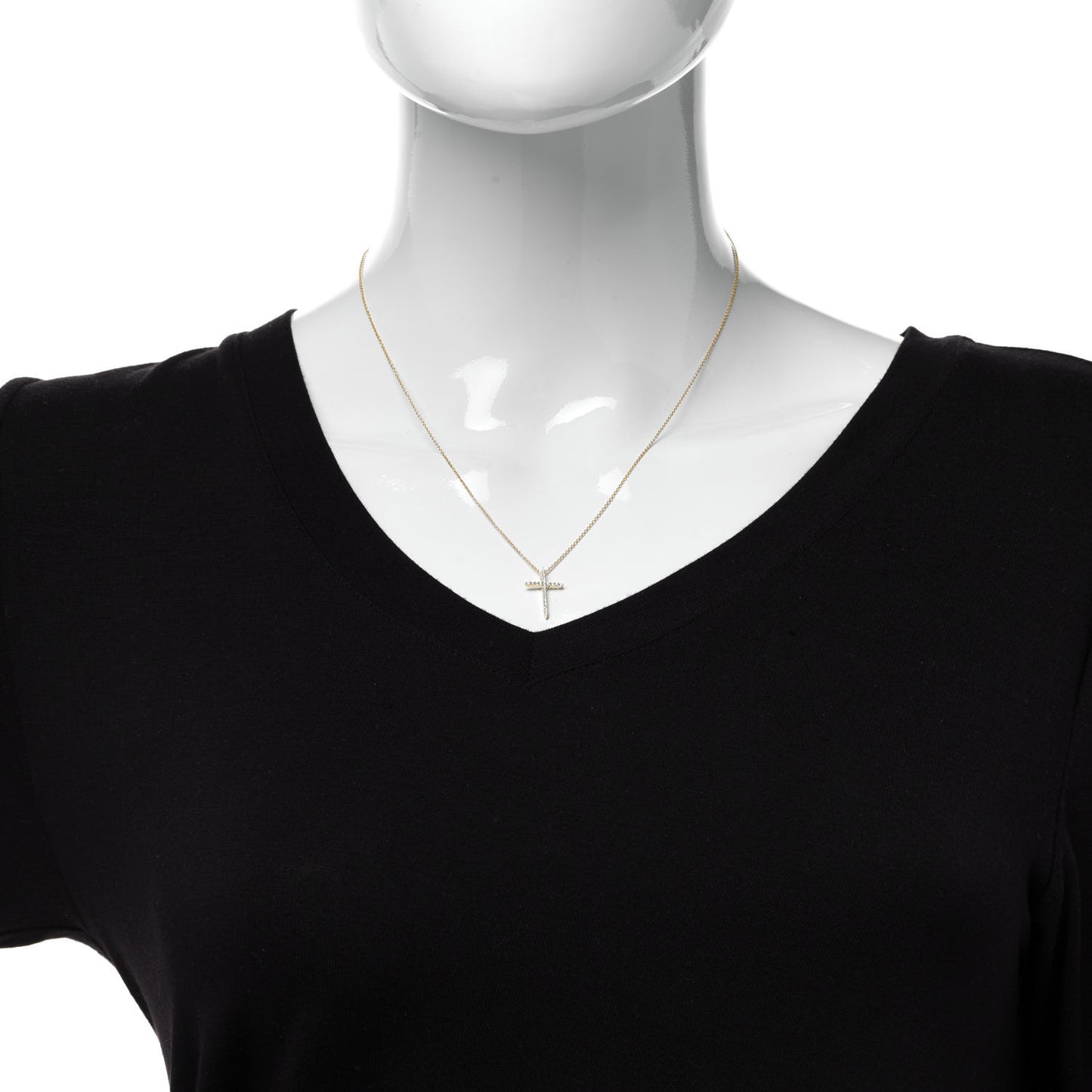 18K Yellow Gold .10ct Diamond Cross Pendant Necklace
