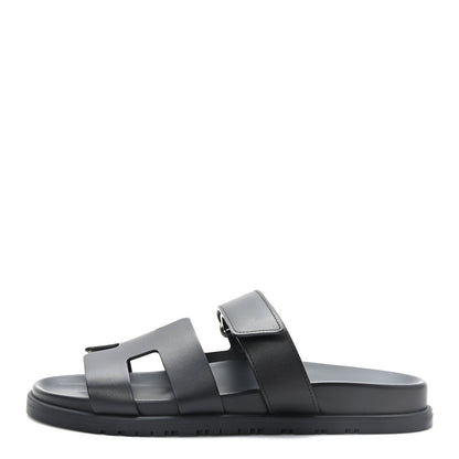 Hermes Calfskin Womens Chypre Sandals 39.5 Black 1 of 9