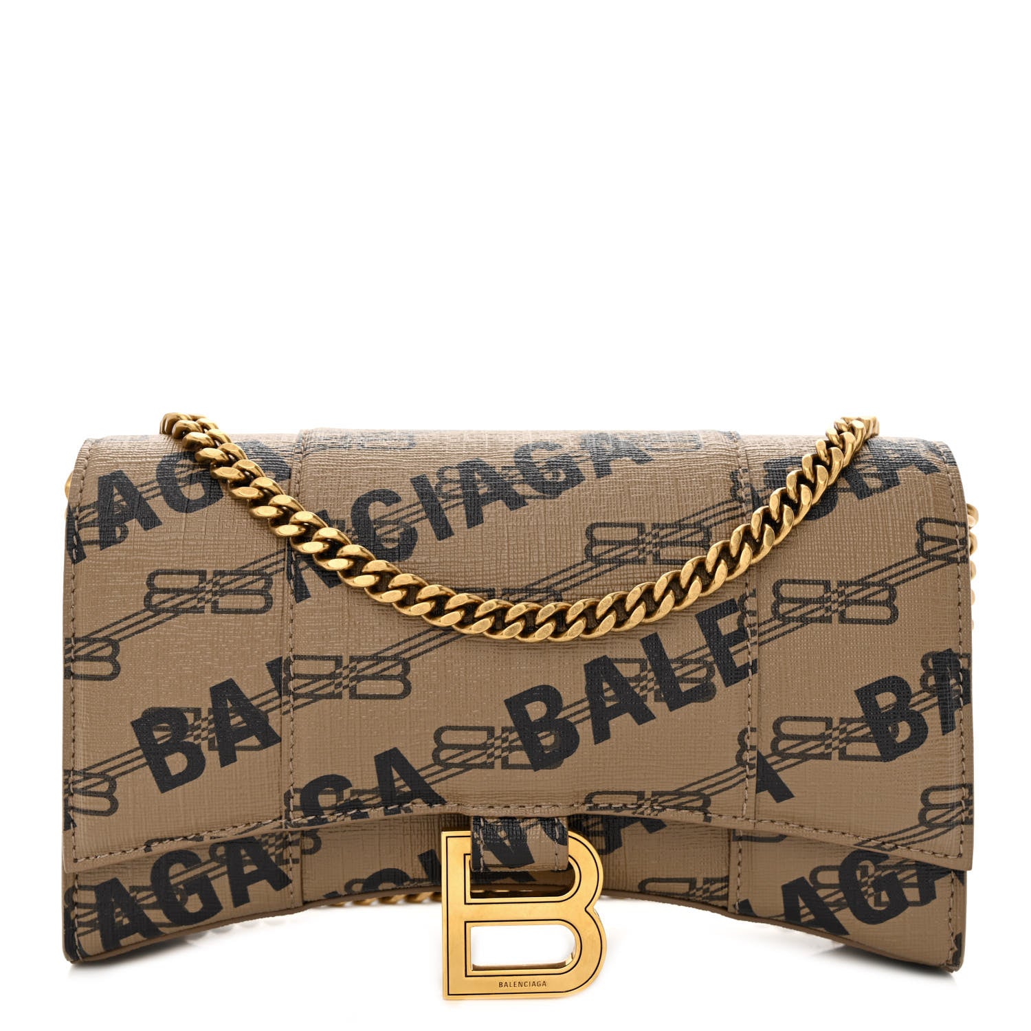 Balenciaga Coated Canvas BB Monogram Allover Logo Hourglass Chain Bag Beige Brown Black 1 of 9