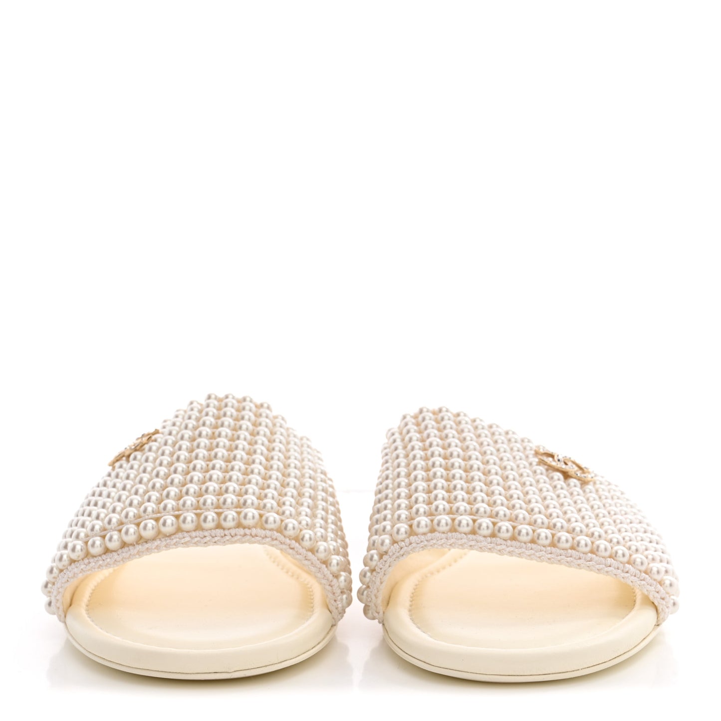 Pearl Crystal CC Mules Sandals 37.5 Ivory