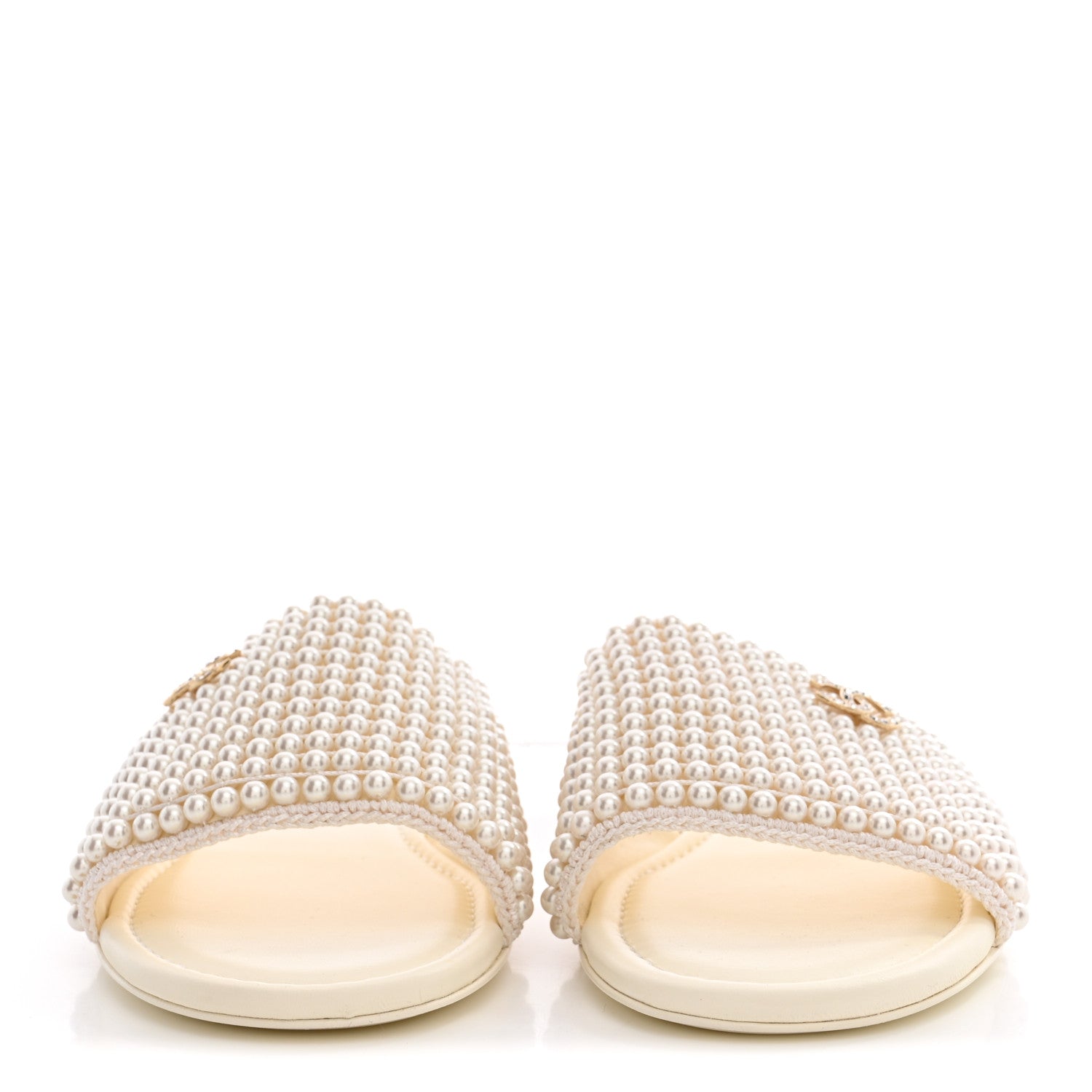 Chanel Pearl Crystal CC Mules Sandals 37.5 Ivory 3 of 8