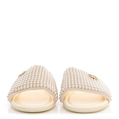 Chanel Pearl Crystal CC Mules Sandals 37.5 Ivory 3 of 8