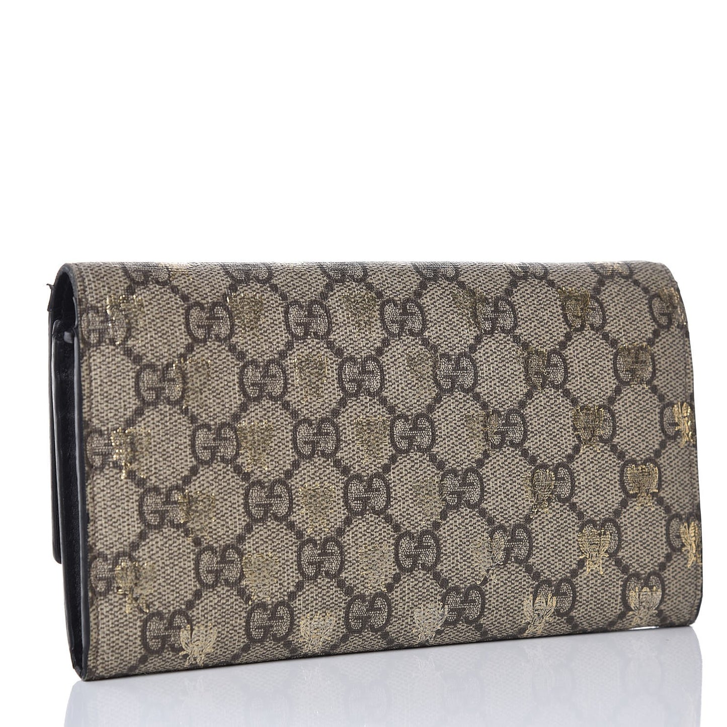 GG Supreme Monogram Bees Continental Wallet Beige Oro Black