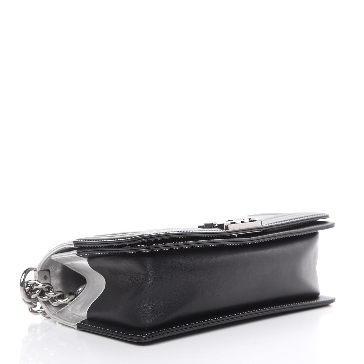 Metallic Goatskin Calfskin Medium Boy Flap Silver Black