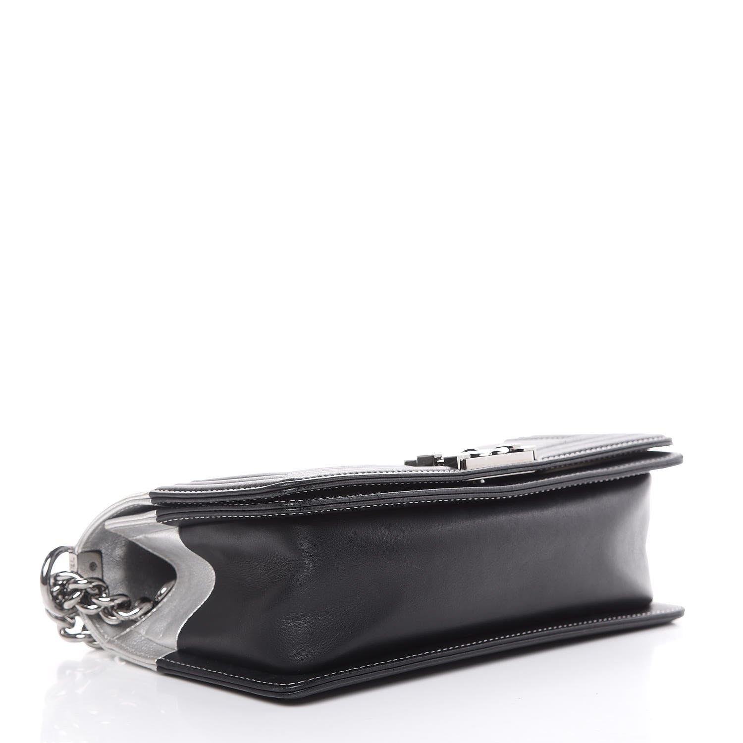 Chanel Metallic Goatskin Calfskin Medium Boy Flap Silver Black 4 of 15