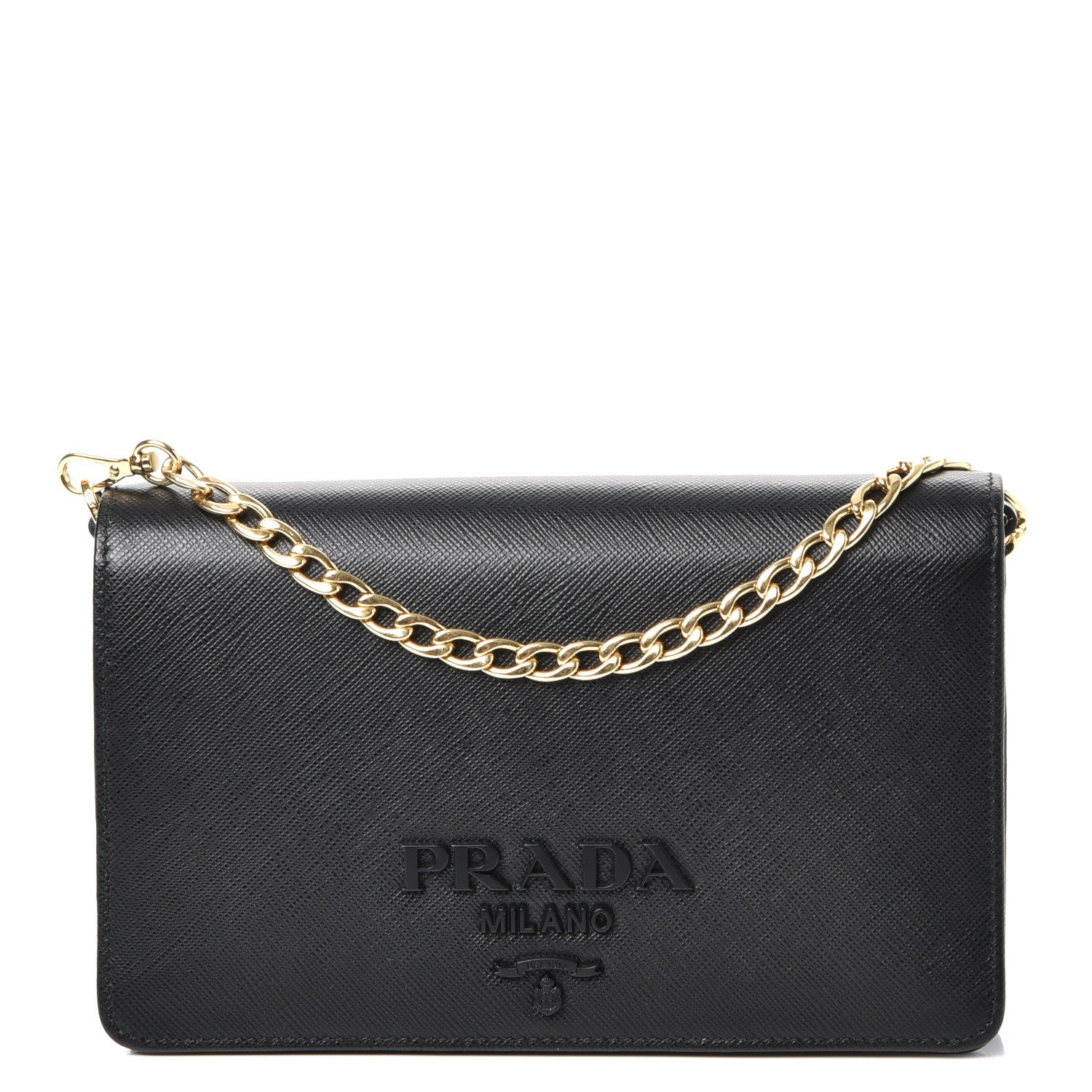 Prada Saffiano Lux Monochrome Chain Wallet Black 1 of 7