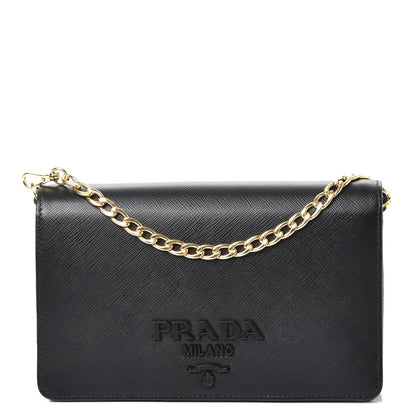 Prada Saffiano Lux Monochrome Chain Wallet Black 1 of 7