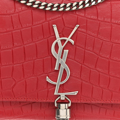 Saint Laurent Calfskin Crocodile Embossed Medium Classic Monogram Kate Tassel Satchel Red 7 of 14