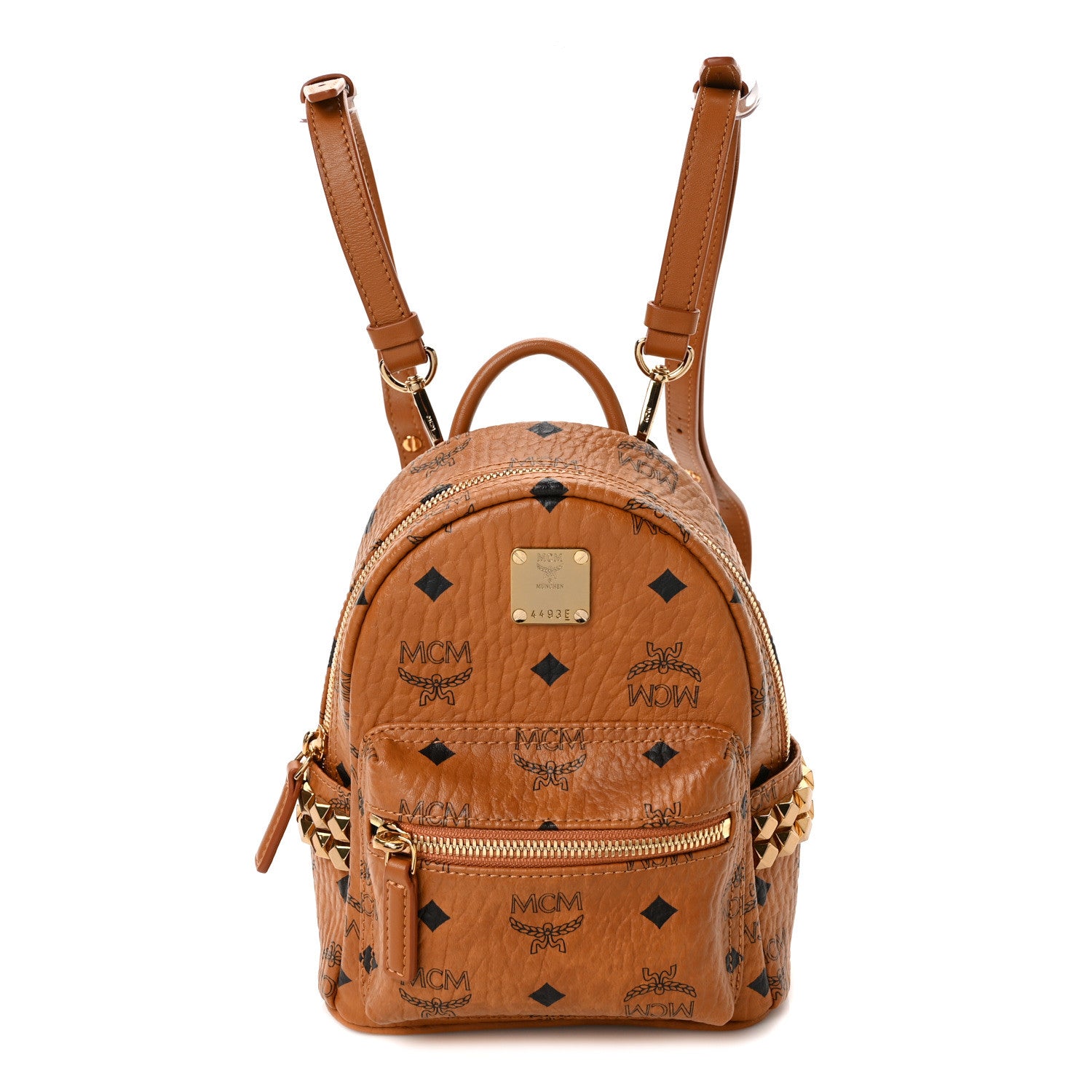 MCM Visetos Side Stud X-Mini Stark Bebe Boo Backpack Cognac 1 of 9