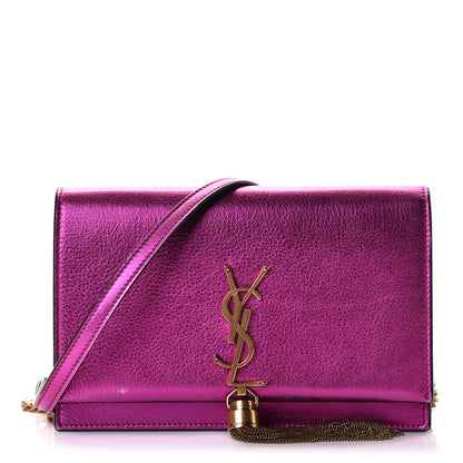 Saint Laurent Metallic Calfskin Classic Monogram Kate Tassel Chain Wallet Fuchsia 1 of 8