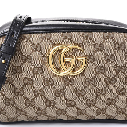 Gucci Monogram Matelasse Diagonal Small GG Marmont Chain Shoulder Bag Beige Black 10 of 10