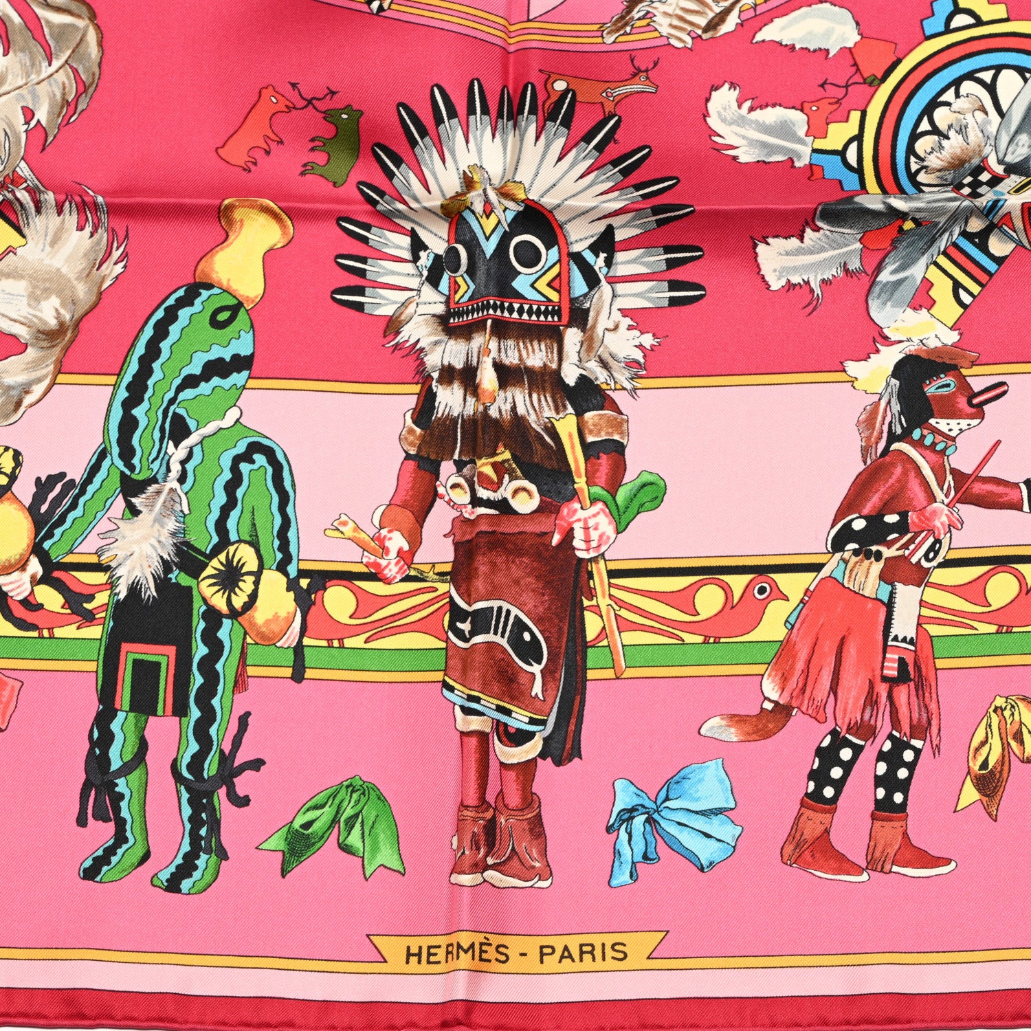 Hermes Silk Kachinas Wash Scarf 90 Rose Vert 2 of 5