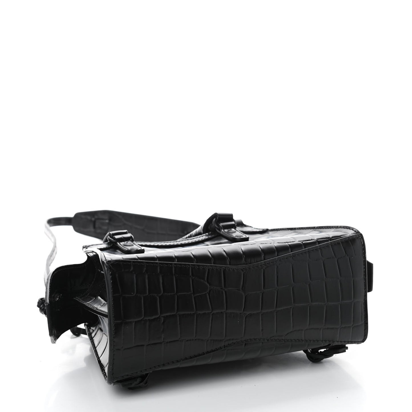 Semi Shiny Calfskin Crocodile Embossed Neo Classic Black Hardware Mini City Black