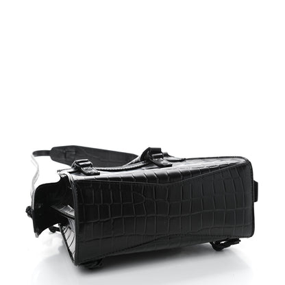 Balenciaga Semi Shiny Calfskin Crocodile Embossed Neo Classic Black Hardware Mini City Black 4 of 10