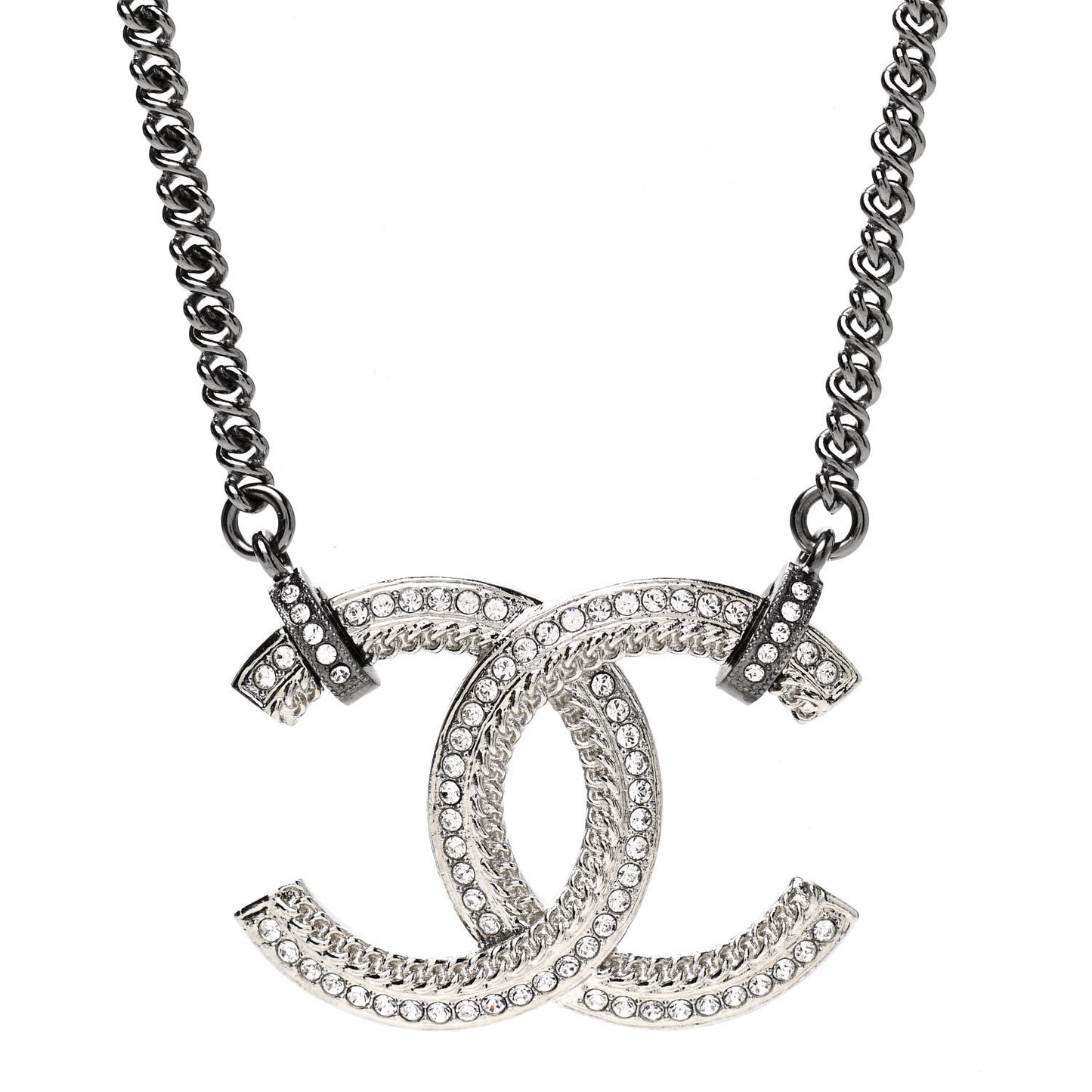 Crystal CC Pendant Necklace Silver