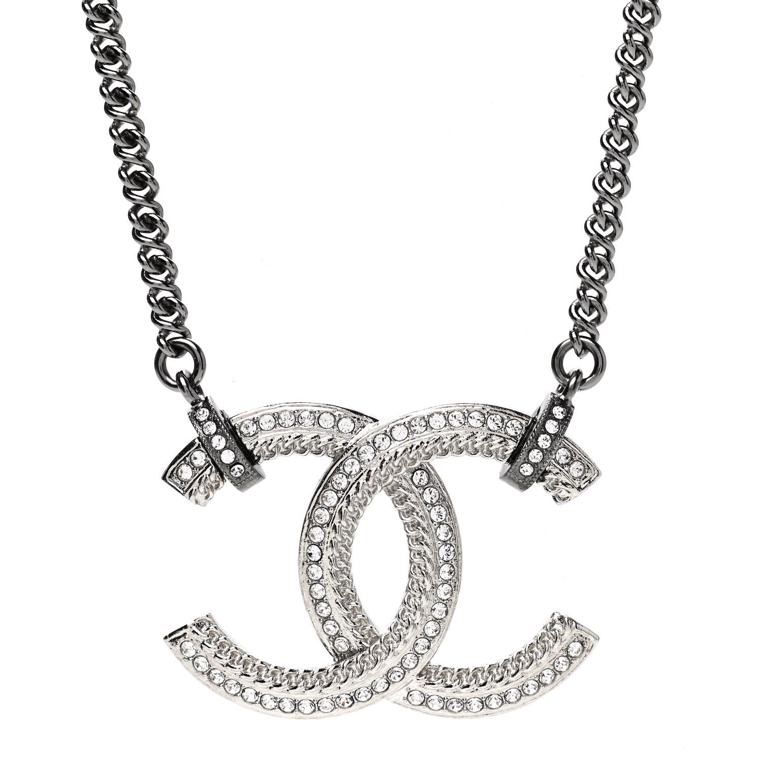 Chanel Crystal CC Pendant Necklace Silver 4 of 6