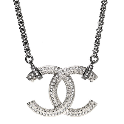 Chanel Crystal CC Pendant Necklace Silver 4 of 6