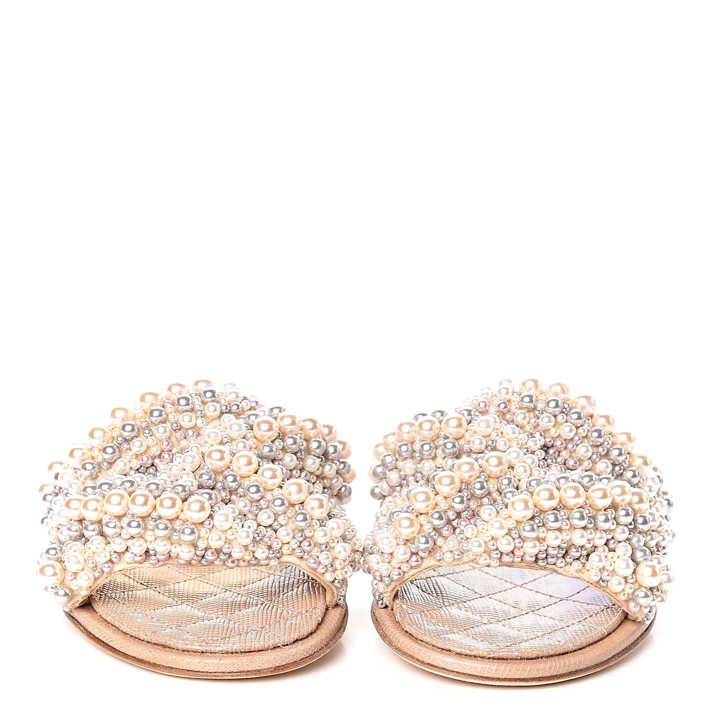 Fantasy Calfskin Pearl Cord CC Mules 36.5 Ivory