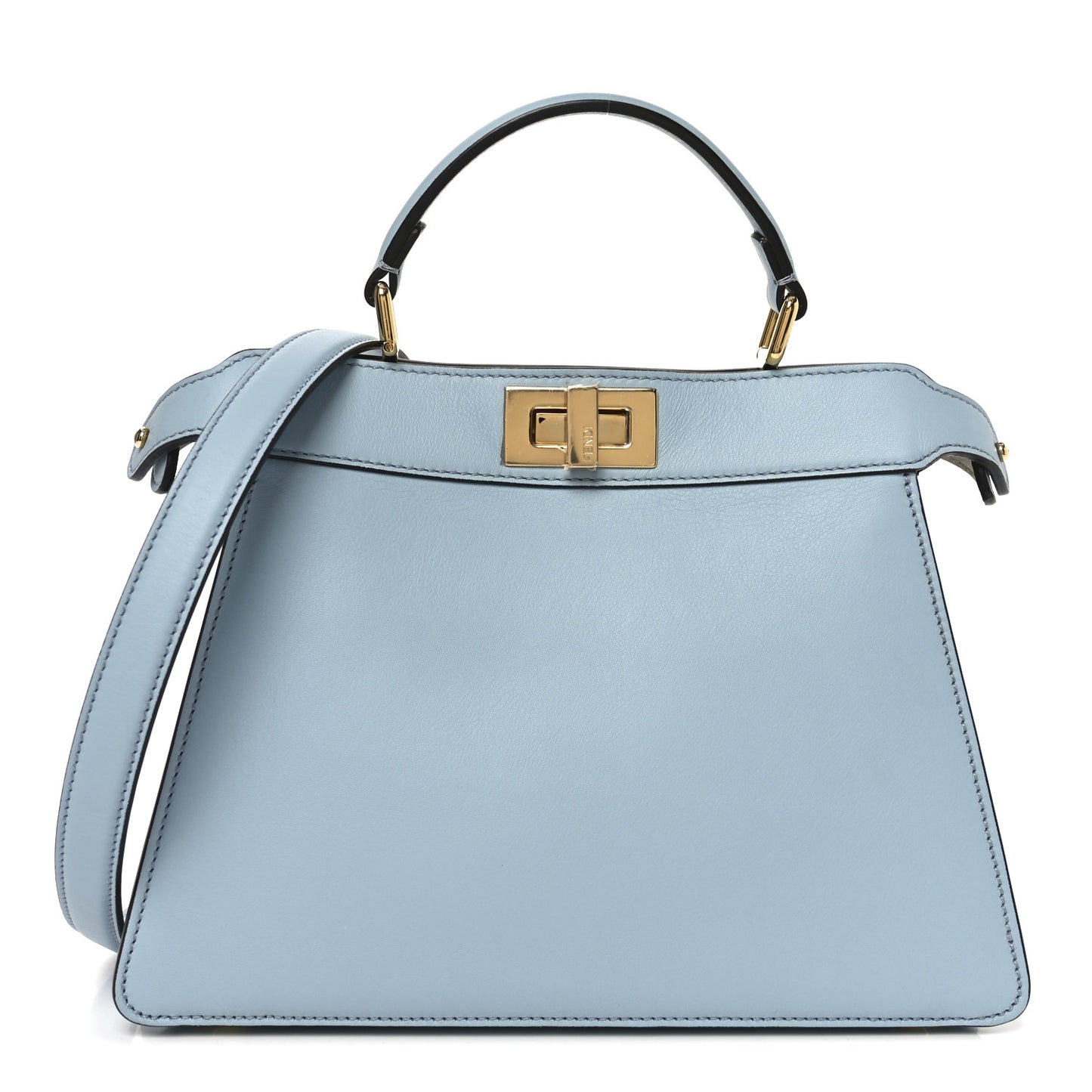 Vitello Seta Shiny Nappa Small Peekaboo I SEE U Satchel Azzurro Baby Camelia