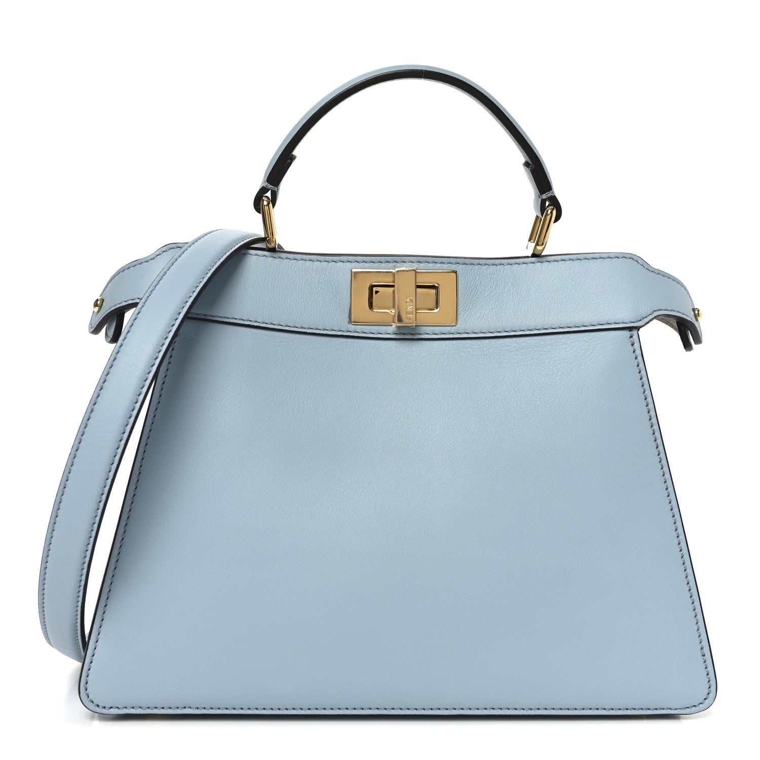 Fendi Vitello Seta Shiny Nappa Small Peekaboo I SEE U Satchel Azzurro Baby Camelia 1 of 10