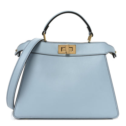Fendi Vitello Seta Shiny Nappa Small Peekaboo I SEE U Satchel Azzurro Baby Camelia 1 of 10