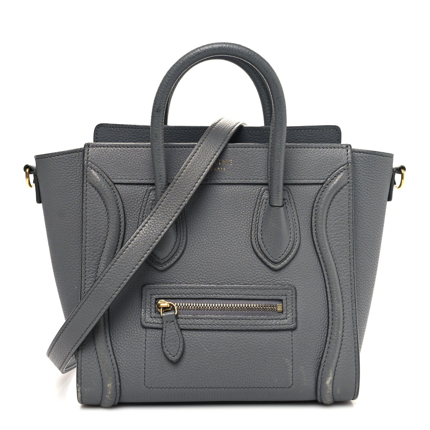Celine Drummed Calfskin Nano Luggage Kohl 1 of 18