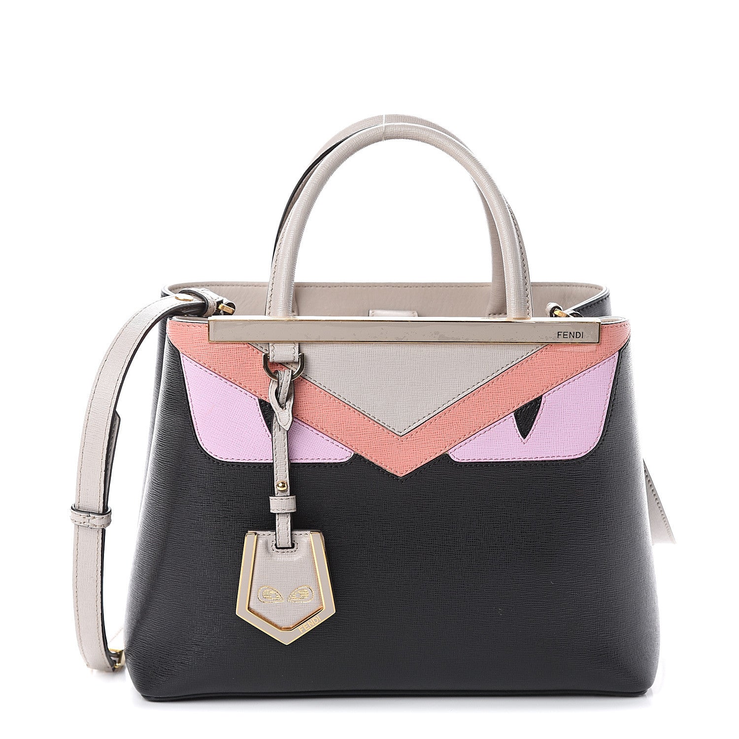 Fendi Vitello Elite Monster Petite 2Jours Tote Multicolor Black Grigio Polvere Multicolor 1 of 8
