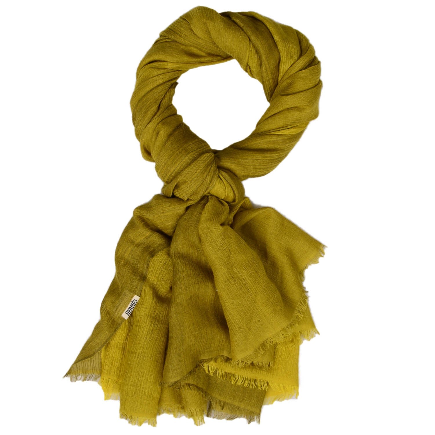 Hermes Silk Cashmere Fringe Stole Green 1 of 5