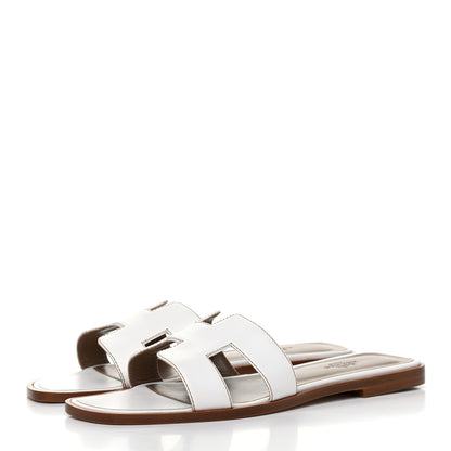 Hermes Box Calfskin Oran Sandals 38 White 3 of 9